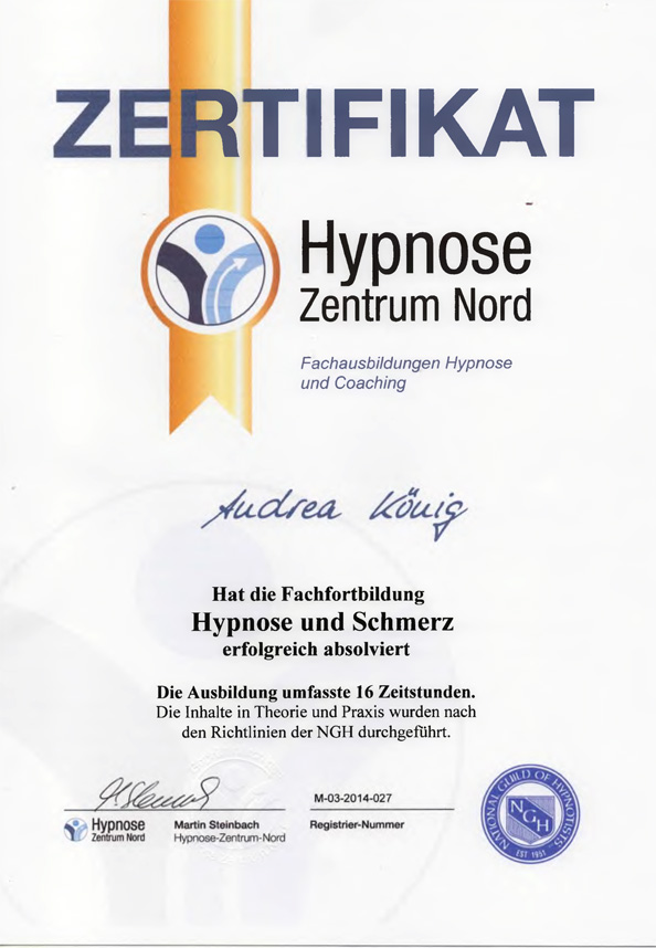 Zertifikat Hypnose und Schmerz